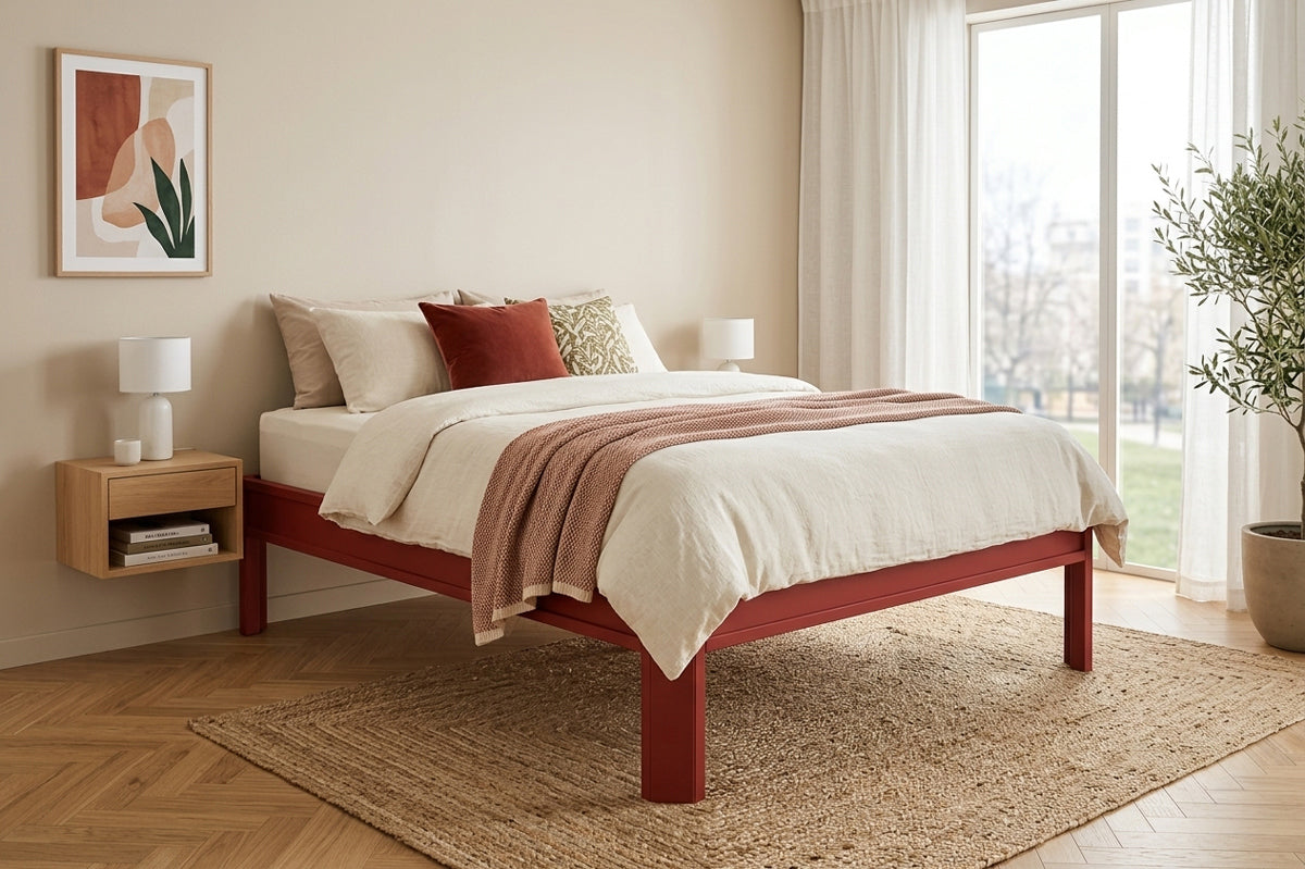 Metallbett ALIX 200x200 aus Aluminium – Bettgestell ohne Kopfteil - red chilli