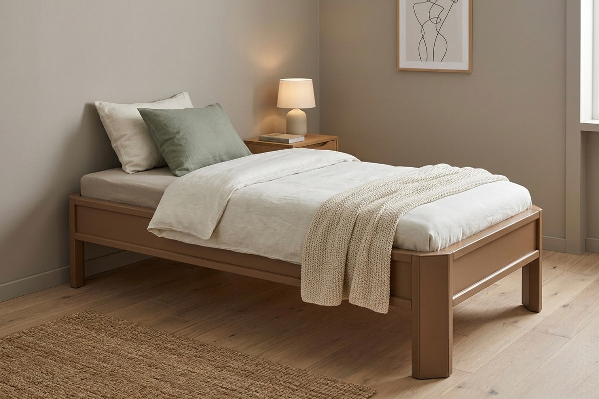 Metallbett ALIX 200x90 aus Aluminium – Bettgestell ohne Kopfteil - golden toffee