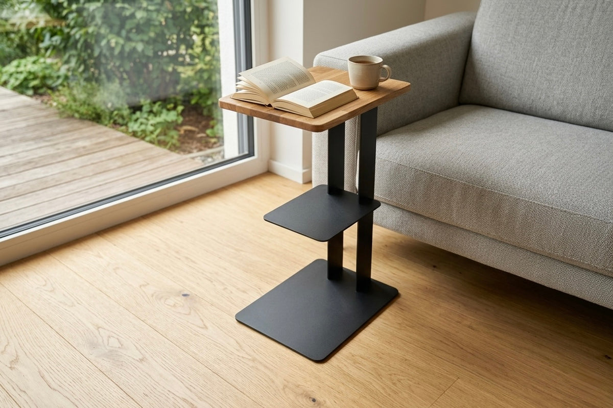 Beistelltisch DEZZ mit Ablagefach - Stahl/Holz - black diamond