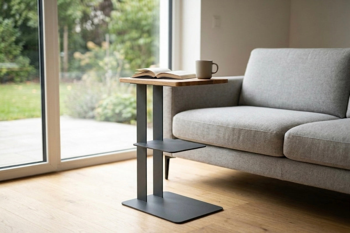 Beistelltisch DEZZ mit Ablagefach - Stahl/Holz - carbon grey