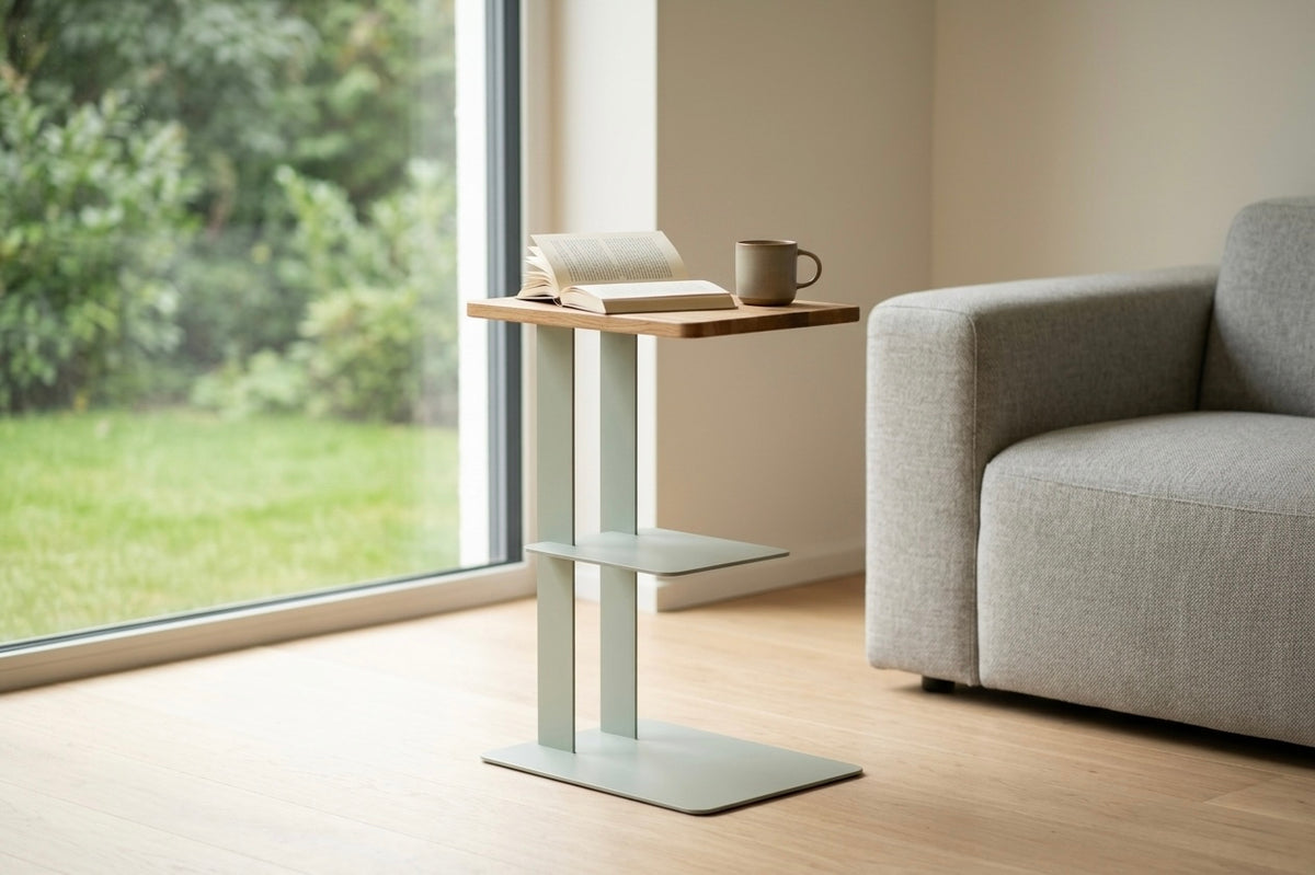 Beistelltisch DEZZ mit Ablagefach - Stahl/Holz - fresh mint