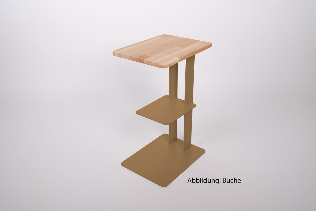 Beistelltisch DEZZ mit Ablagefach - Stahl/Holz - golden toffee