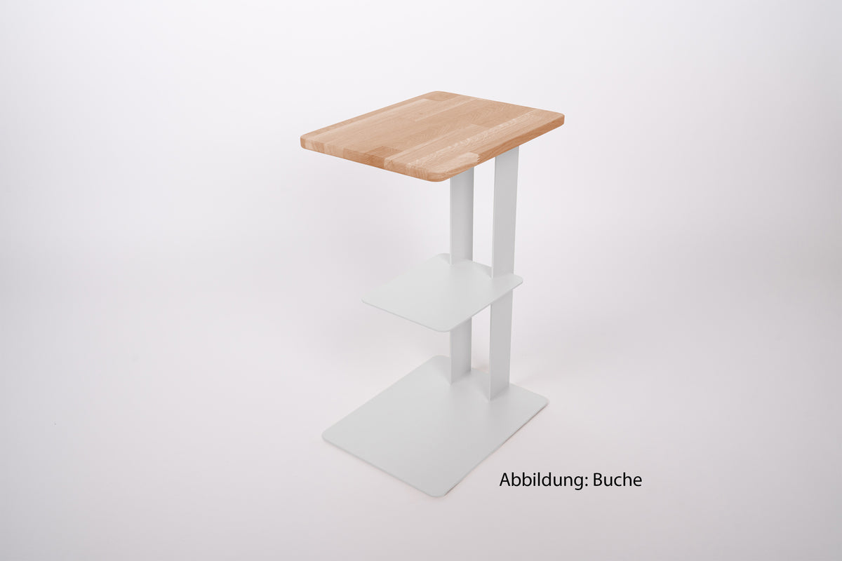 Beistelltisch DEZZ mit Ablagefach - Stahl/Holz - snow white