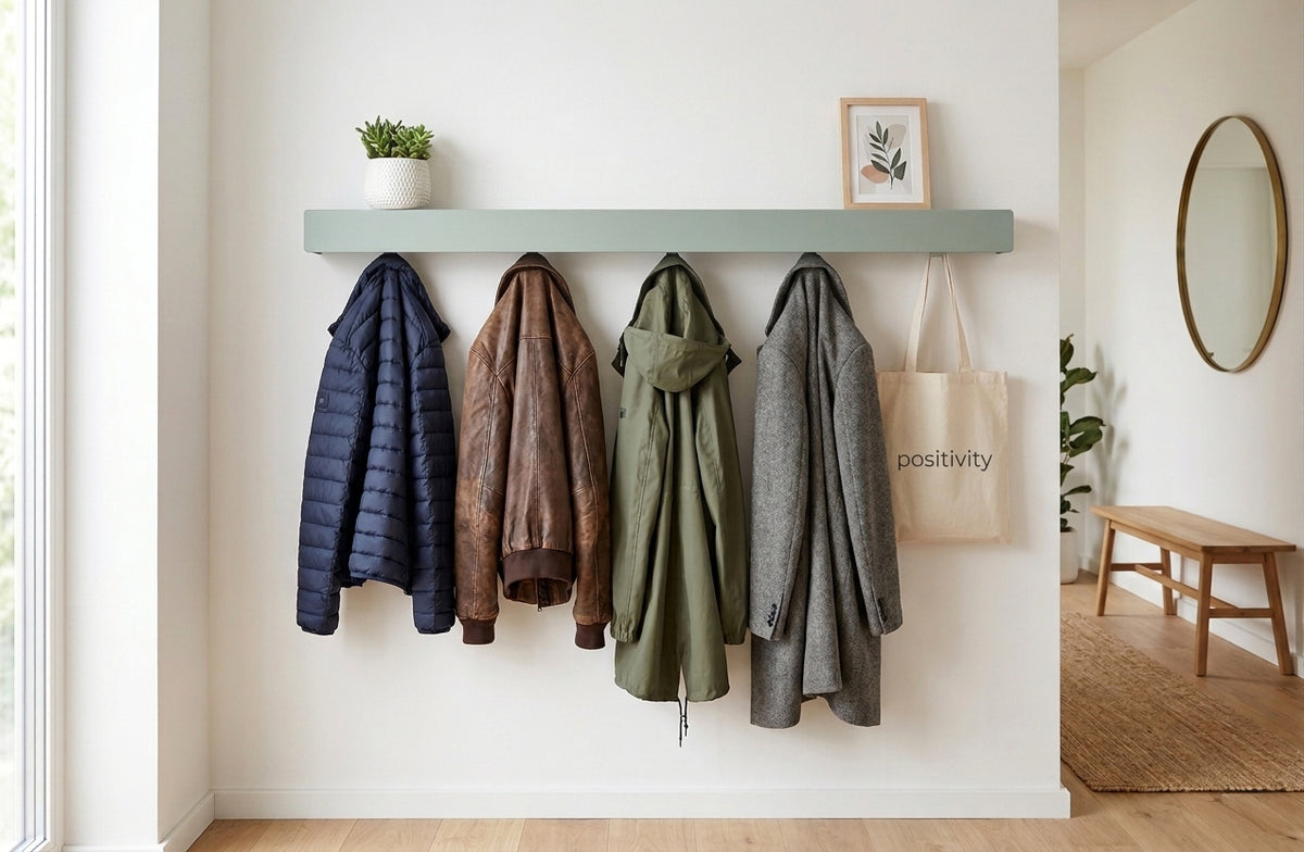 Schmales Wandboard mit versteckten Haken | Garderobe, Ablage & Schlüsselbrett ENNE 11er - fresh mint