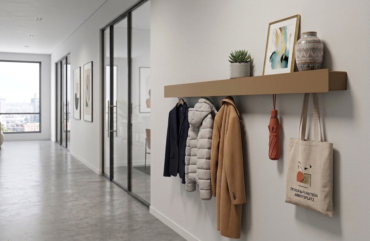 Schmales Wandboard mit versteckten Haken | Garderobe, Ablage & Schlüsselbrett ENNE 11er - golden toffee