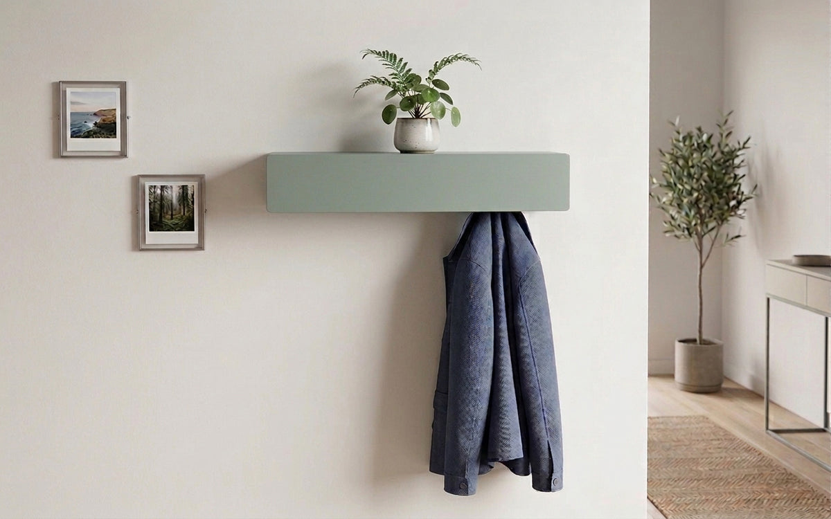 Schmales Wandboard mit versteckten Haken | Garderobe, Ablage & Schlüsselbrett ENNE 3er - fresh mint