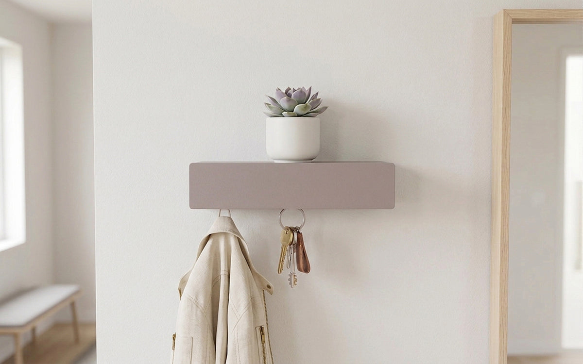 Schmales Wandboard mit versteckten Haken | Garderobe, Ablage & Schlüsselbrett ENNE 3er - soft lavender
