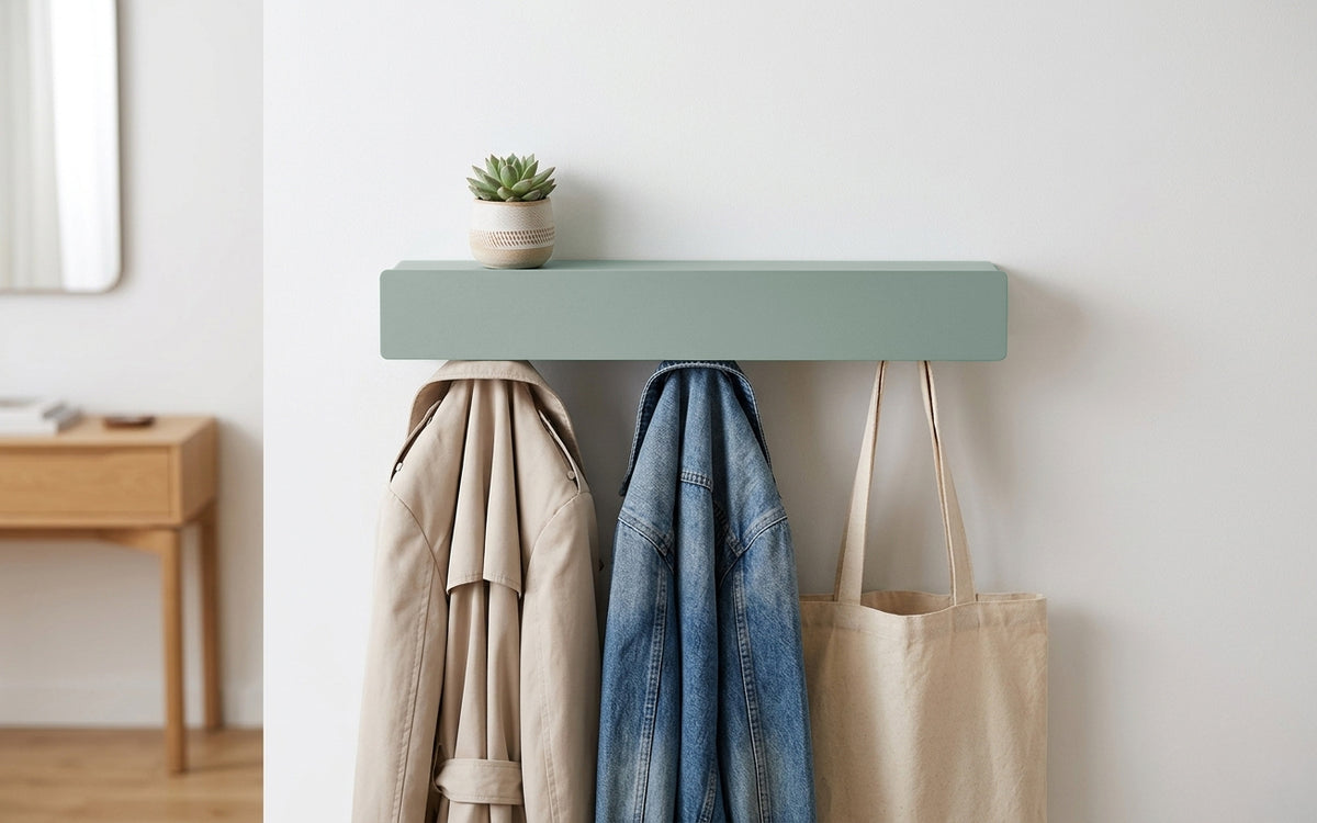 Schmales Wandboard mit versteckten Haken | Garderobe, Ablage & Schlüsselbrett ENNE 6er - fresh mint