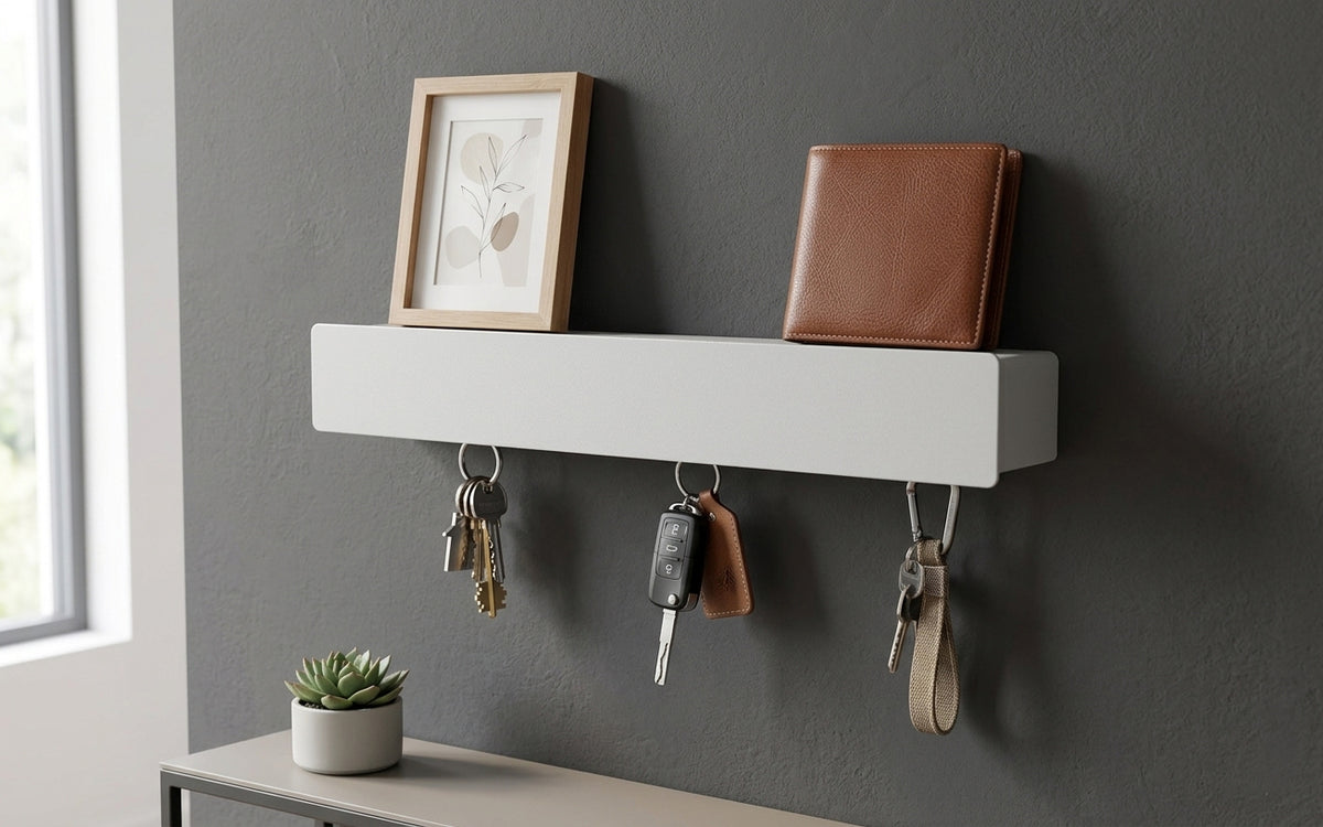 Schmales Wandboard mit versteckten Haken | Garderobe, Ablage & Schlüsselbrett ENNE 6er - snow white