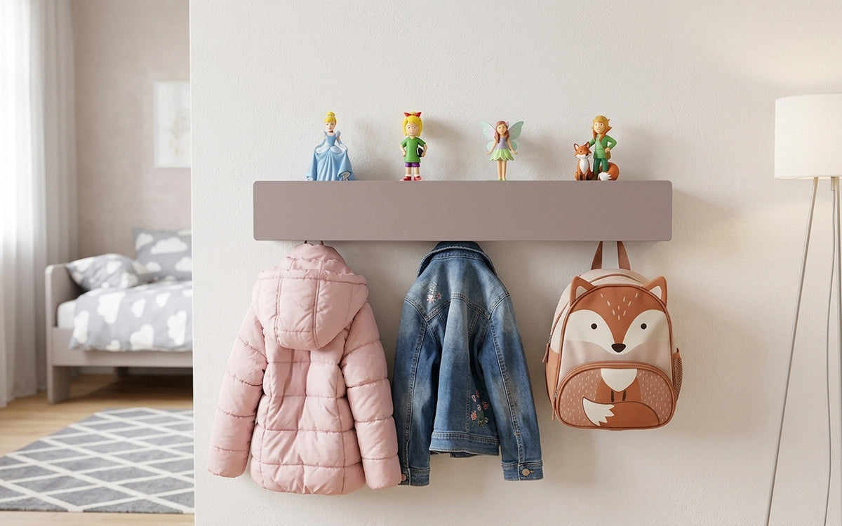 Schmales Wandboard mit versteckten Haken | Garderobe, Ablage & Schlüsselbrett ENNE 6er - soft lavender