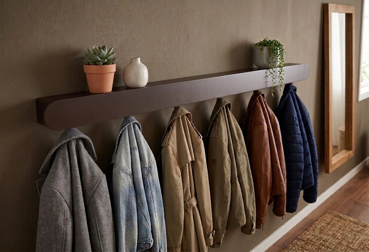 Schmales Wandboard mit versteckten Haken | Garderobe, Ablage & Schlüsselbrett ENNO 11er - dark chocolate