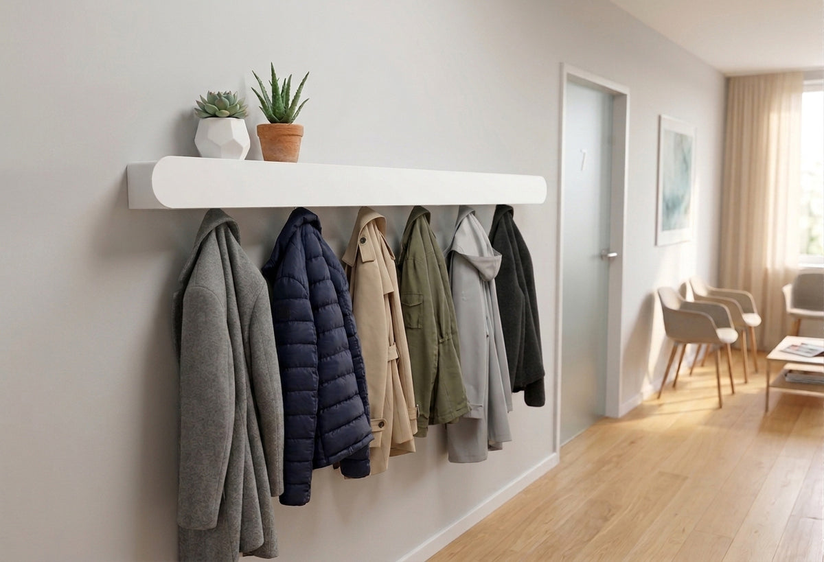 Schmales Wandboard mit versteckten Haken | Garderobe, Ablage & Schlüsselbrett ENNO 11er - snow white