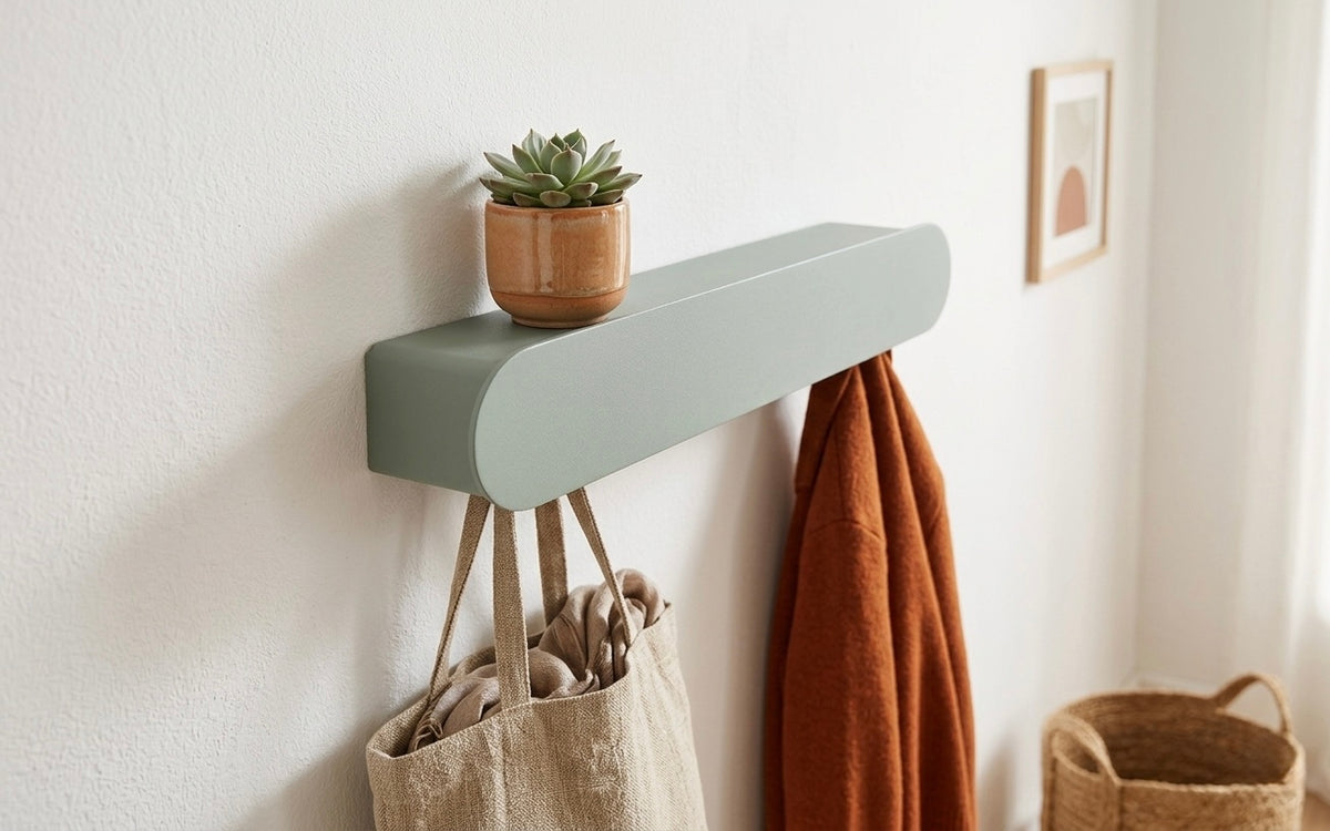 Schmales Wandboard mit versteckten Haken | Garderobe, Ablage & Schlüsselbrett ENNO 3er - fresh mint