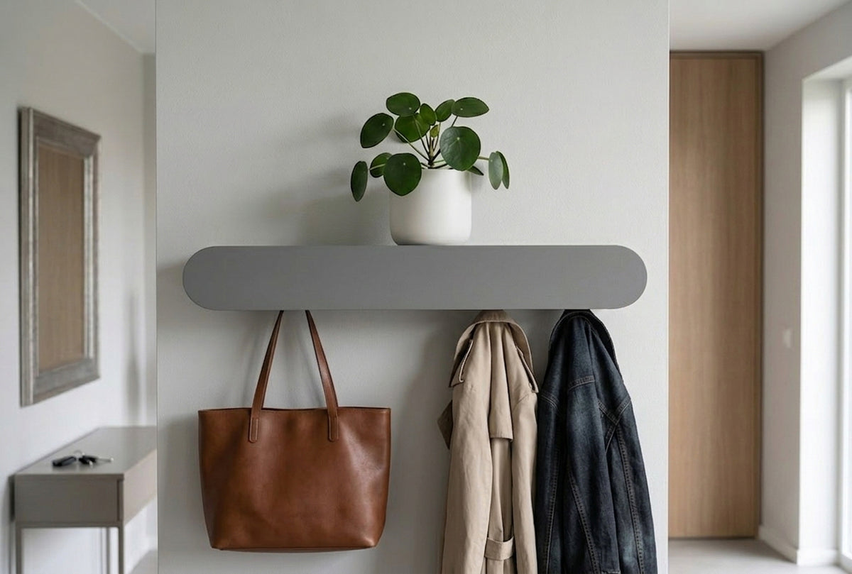 Schmales Wandboard mit versteckten Haken | Garderobe, Ablage & SchlüsselbrettENNO 6er - carbon grey