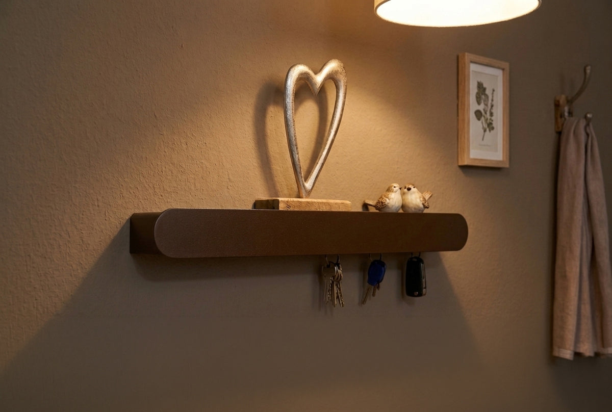 Schmales Wandboard mit versteckten Haken | Garderobe, Ablage & Schlüsselbrett ENNO 6er - dark chocolate