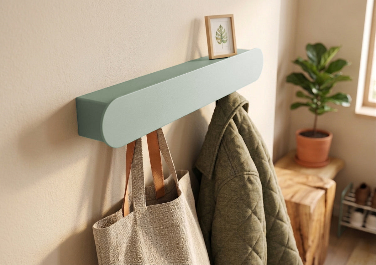 Schmales Wandboard mit versteckten Haken | Garderobe, Ablage & Schlüsselbrett ENNO 6er - fresh mint