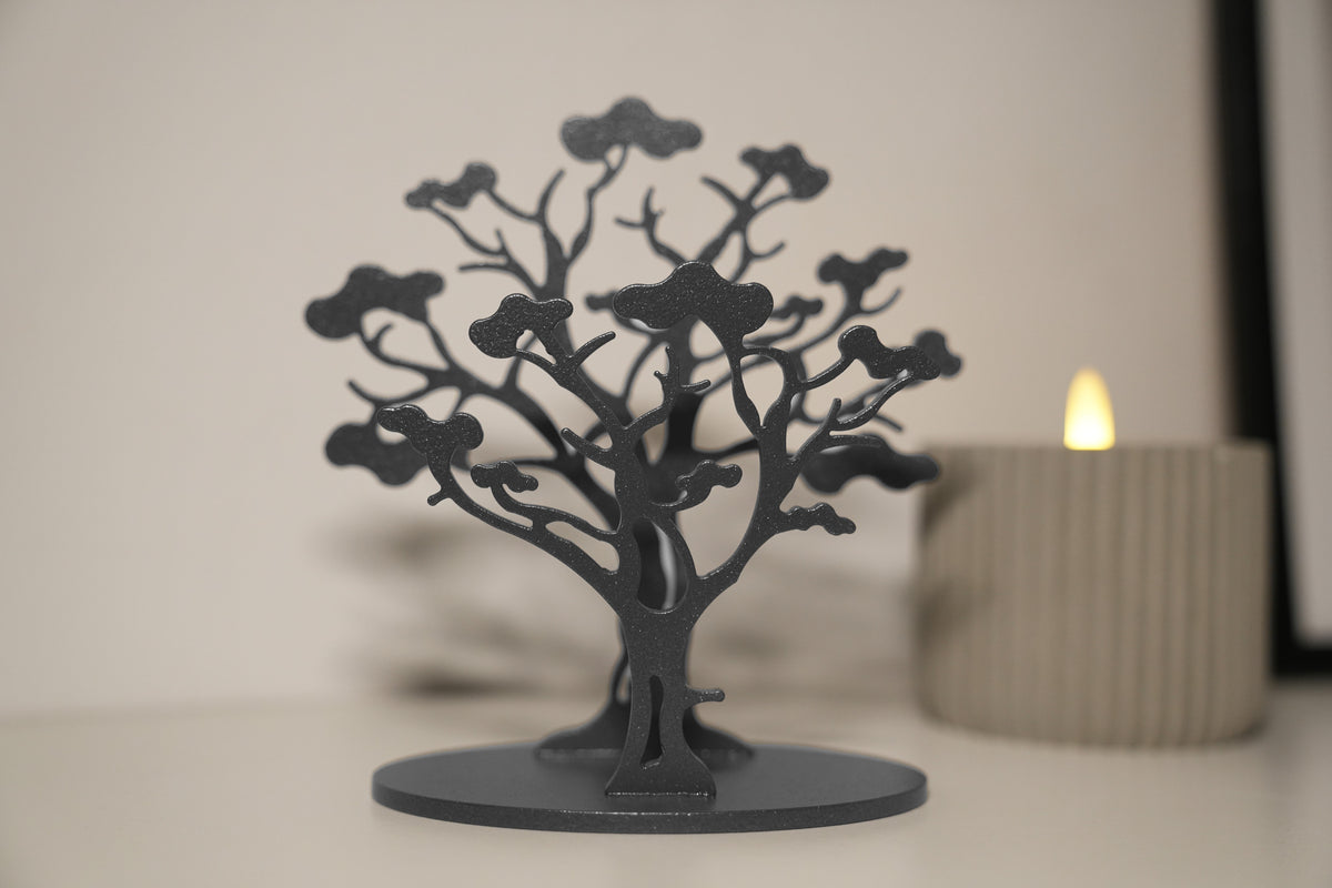 Deko-Baum ERLE aus Metall – Teelichthalter, Briefablage & Aufbewahrer - carbon grey