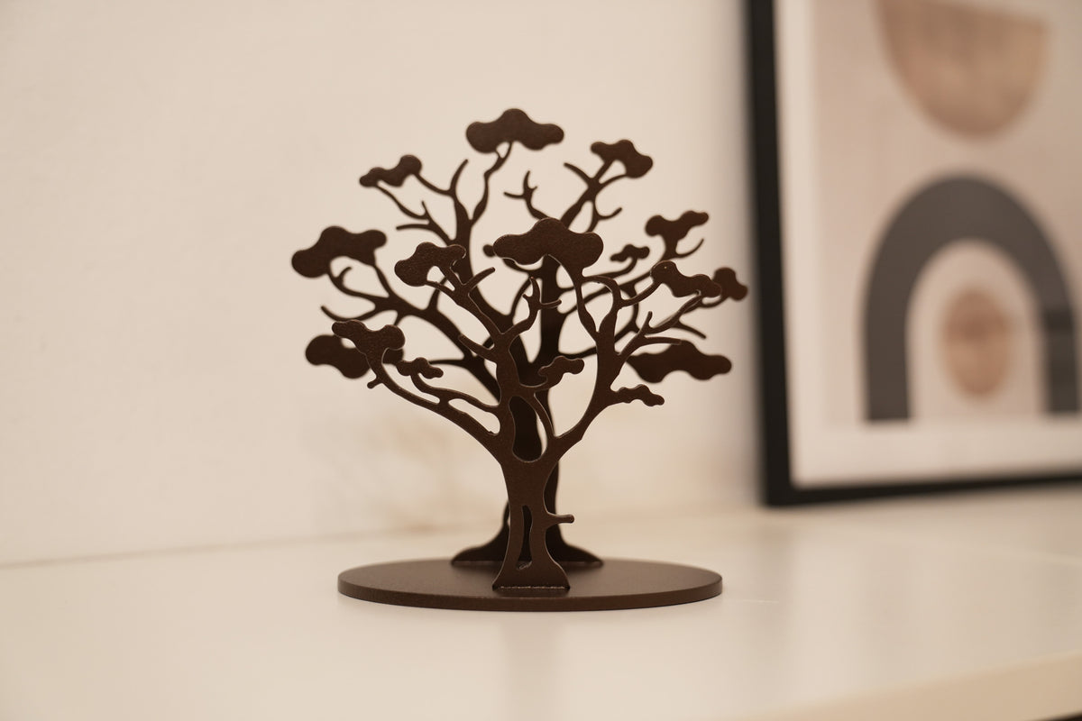 Deko-Baum ERLE aus Metall – Teelichthalter, Briefablage & Aufbewahrer - dark chocolate