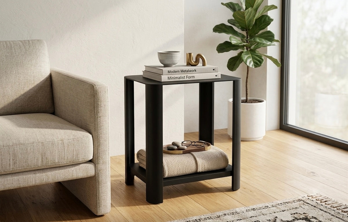 LYNY Light – Beistelltisch, Standregal mit Ablage aus Stahl - black diamond