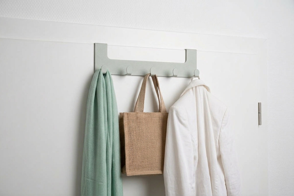 JOSH – Türgarderobe ohne Bohren | Türhakenleiste mit 5 Haken aus Stahl - fresh mint