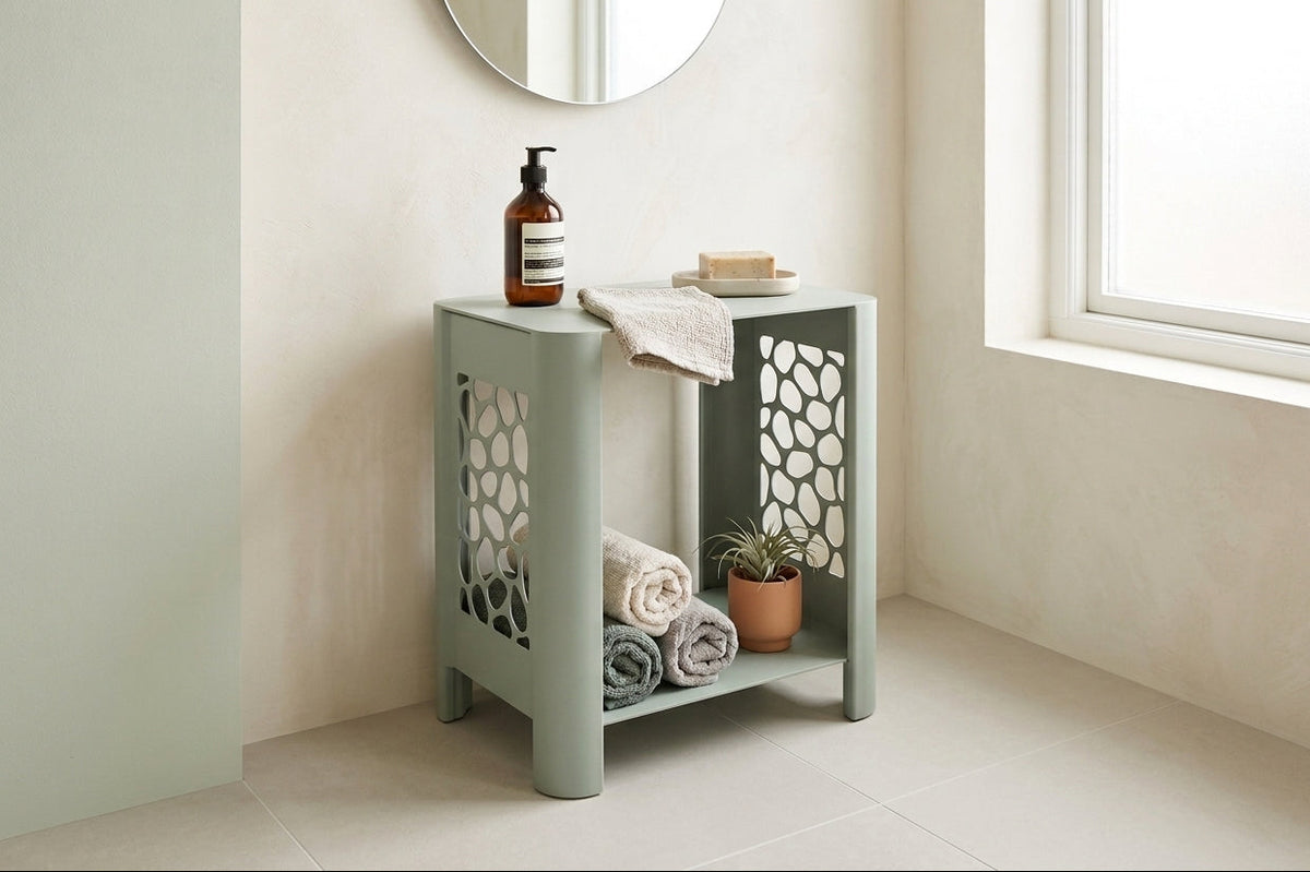 LYNY Stone - Beistelltisch, Standregal mit Ablage aus Stahl - fresh mint
