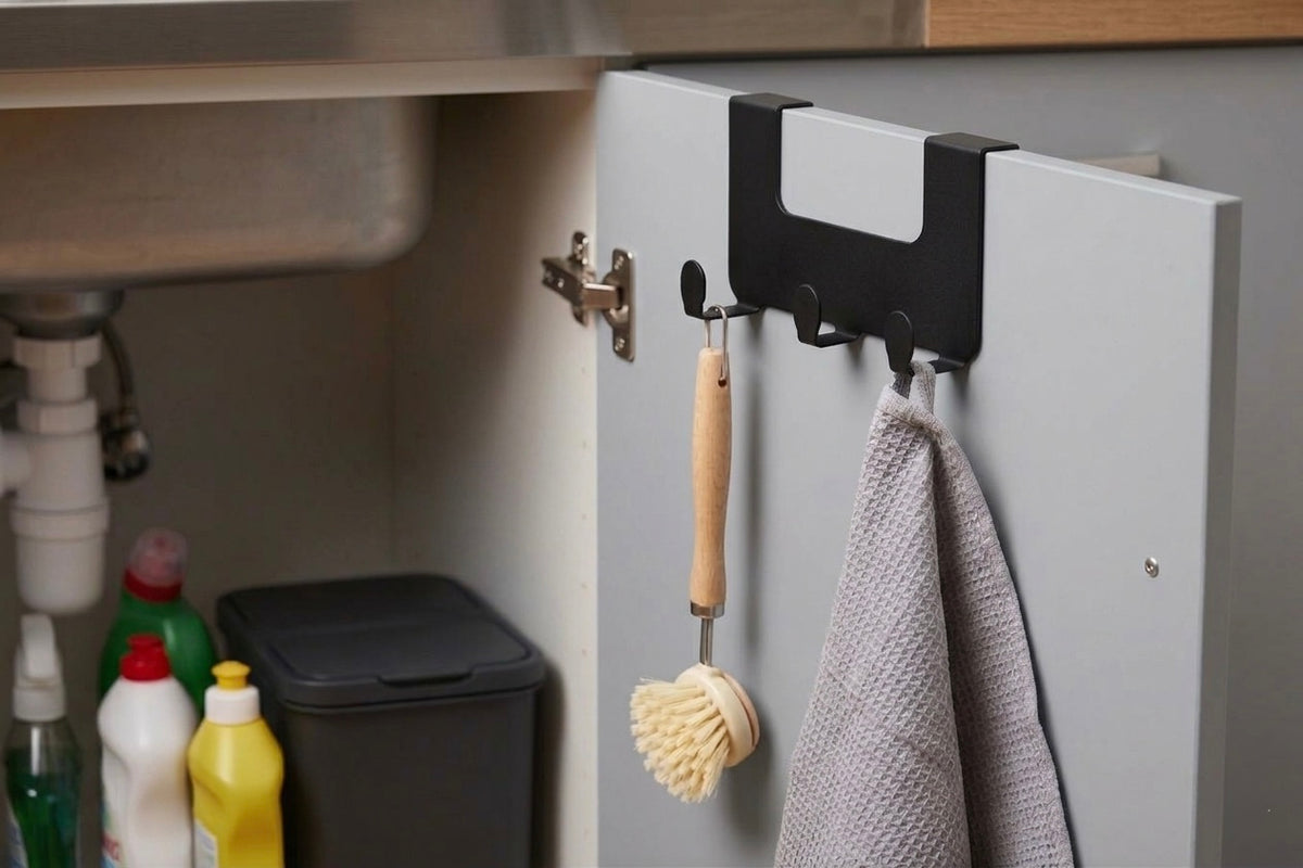 JOSH – Türgarderobe ohne Bohren | Türhakenleiste mit 3 Haken aus Stahl  - black diamond
