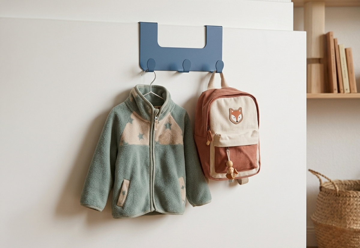 JOSH – Türgarderobe ohne Bohren | Türhakenleiste mit 3 Haken aus Stahl  - blue lagoon
