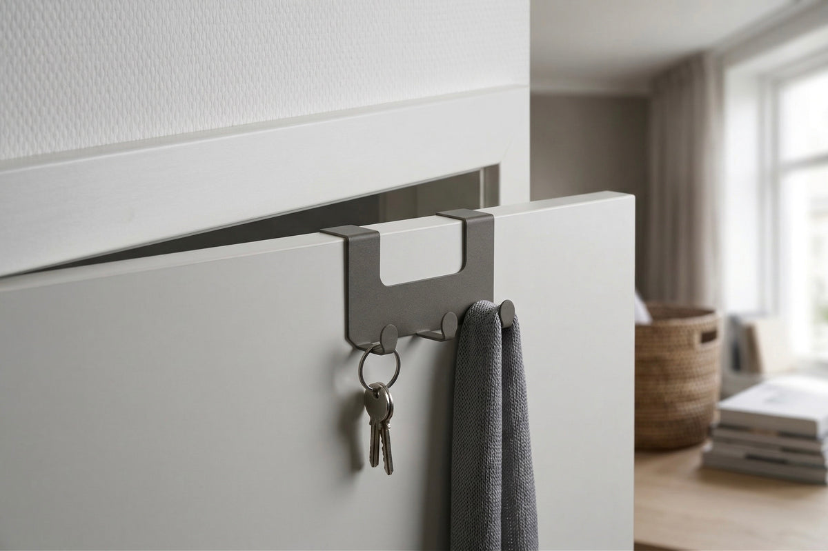 JOSH – Türgarderobe ohne Bohren | Türhakenleiste mit 3 Haken aus Stahl  - carbon grey
