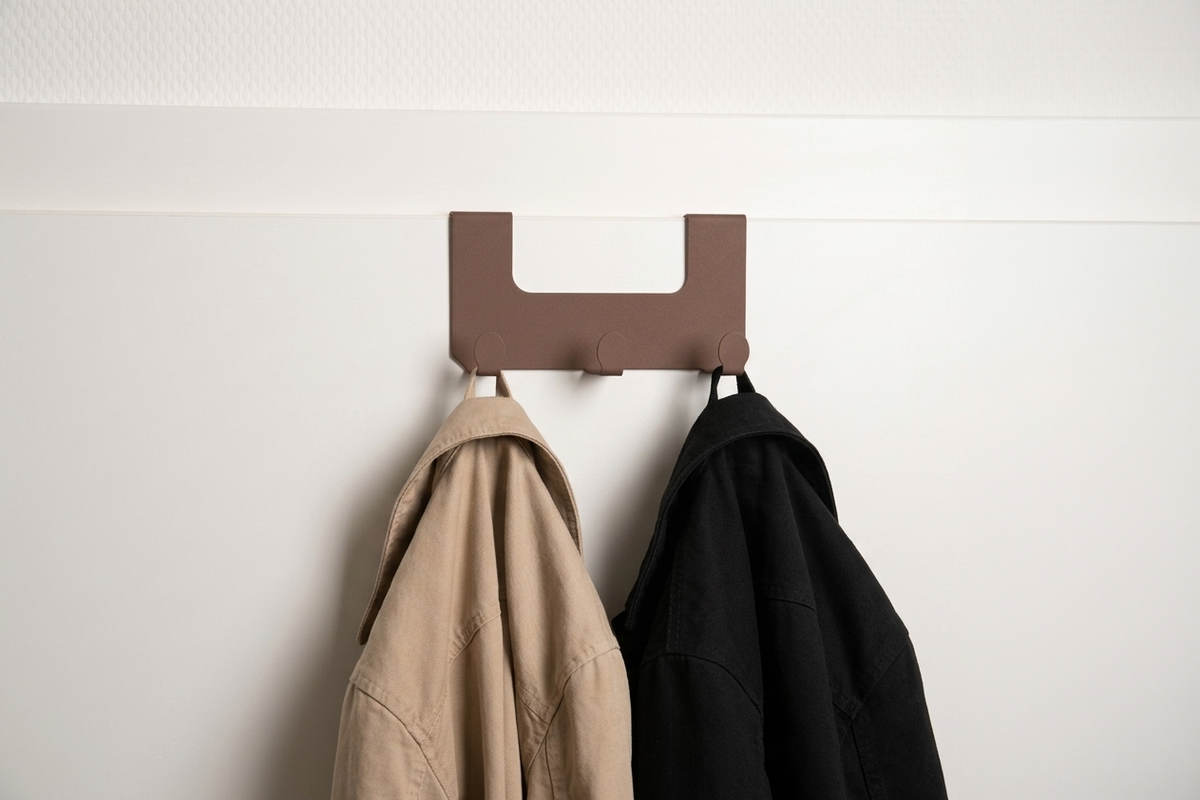 JOSH – Türgarderobe ohne Bohren | Türhakenleiste mit 3 Haken aus Stahl  - dark chocolate