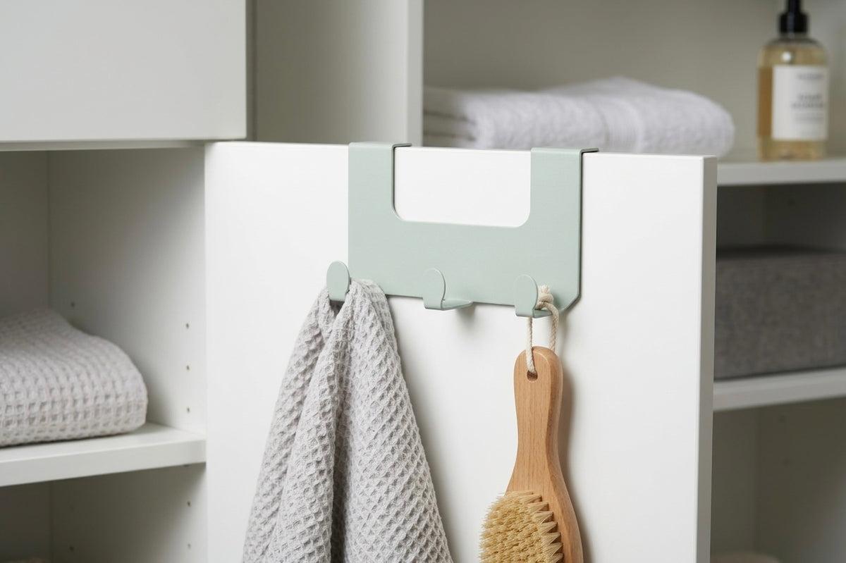 JOSH – Türgarderobe ohne Bohren | Türhakenleiste mit 3 Haken aus Stahl  - fresh mint