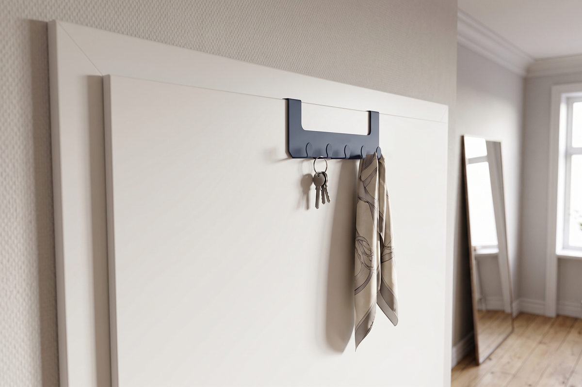 JOSH – Türgarderobe ohne Bohren | Türhakenleiste mit 5 Haken aus Stahl - blue lagoon