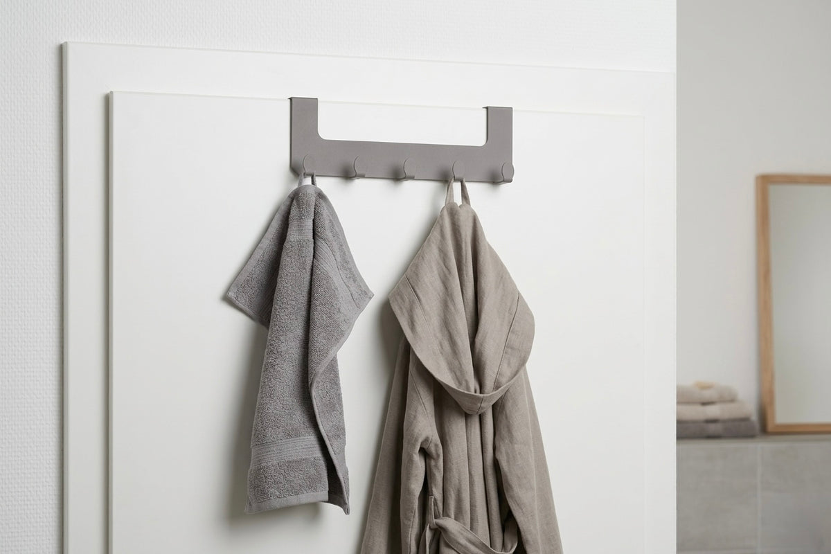 JOSH – Türgarderobe ohne Bohren | Türhakenleiste mit 5 Haken aus Stahl - carbon grey
