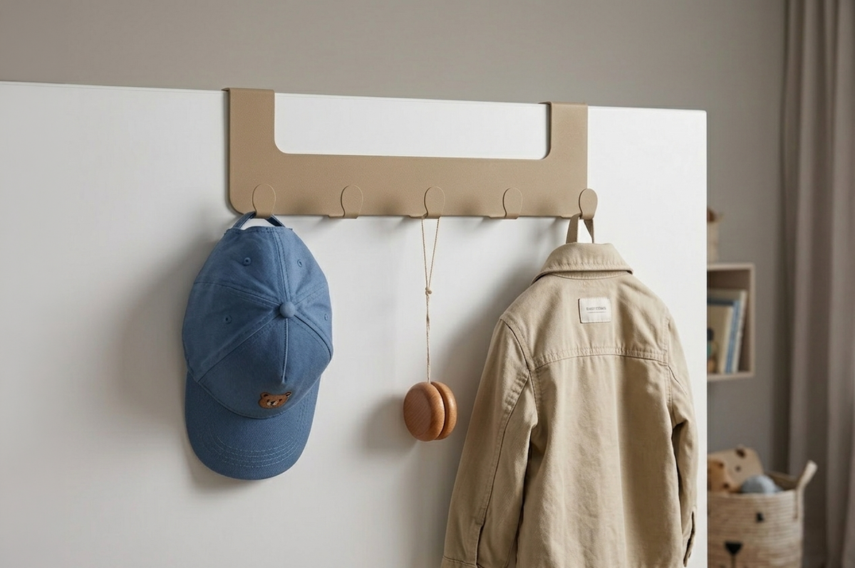 JOSH – Türgarderobe ohne Bohren | Türhakenleiste mit 5 Haken aus Stahl - golden toffee