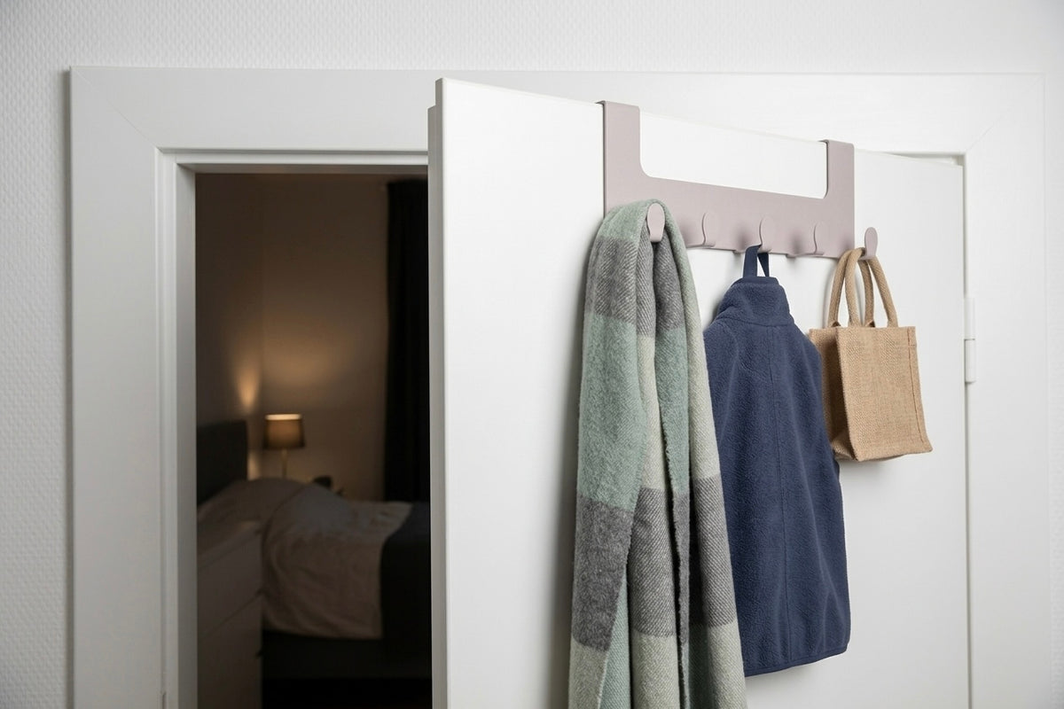 JOSH – Türgarderobe ohne Bohren | Türhakenleiste mit 5 Haken aus Stahl -  soft lavender