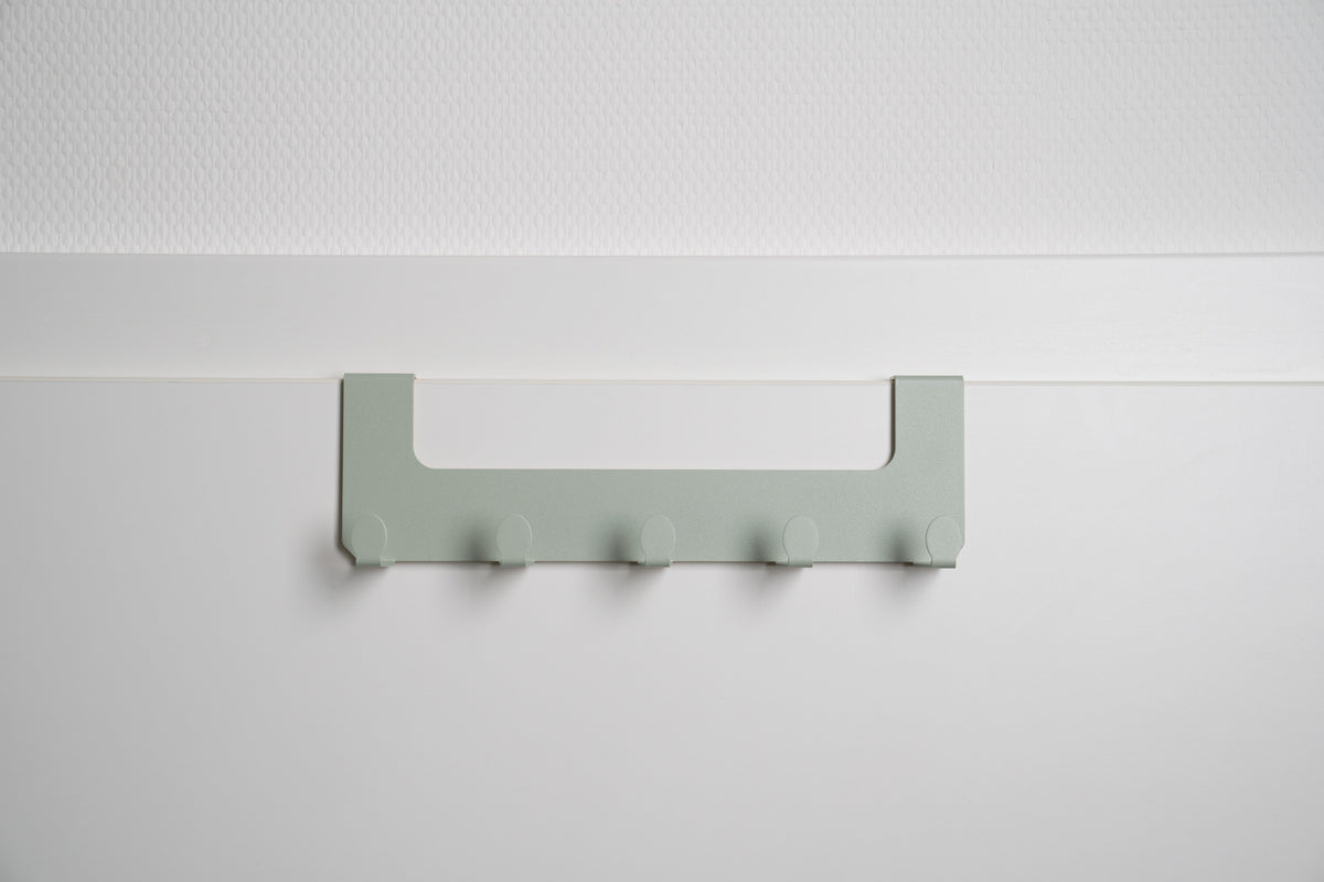 JOSH – Türgarderobe ohne Bohren | Türhakenleiste mit 5 Haken aus Stahl - fresh mint