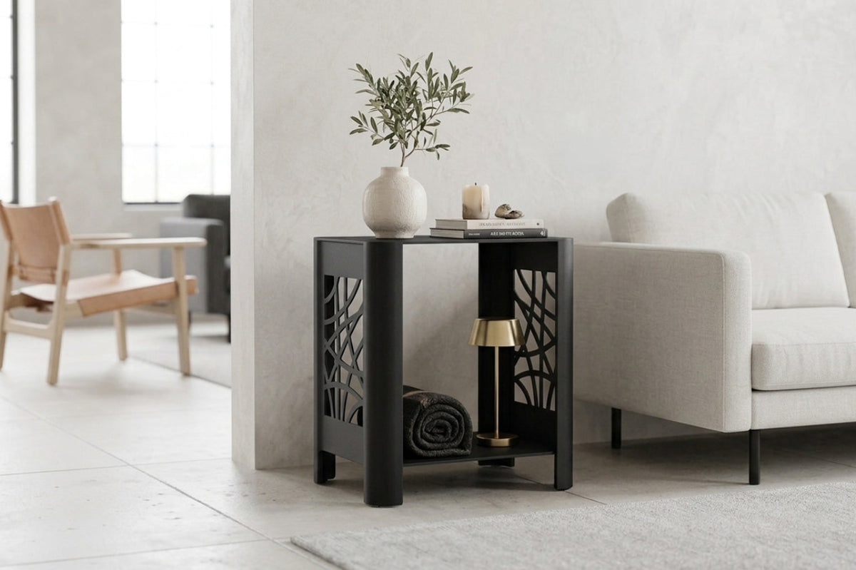 LYNY Curvy - Beistelltisch, Standregal mit Ablage aus Stahl - black diamond