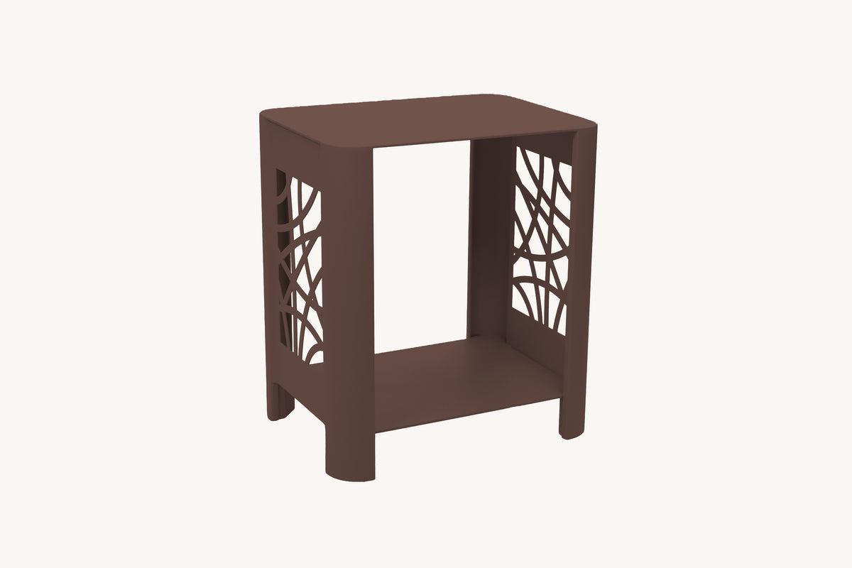 LYNY Curvy - Beistelltisch, Standregal mit Ablage aus Stahl - dark chocolate