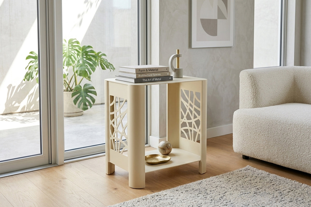 LYNY Curvy - Beistelltisch, Standregal mit Ablage aus Stahl - sandy beach