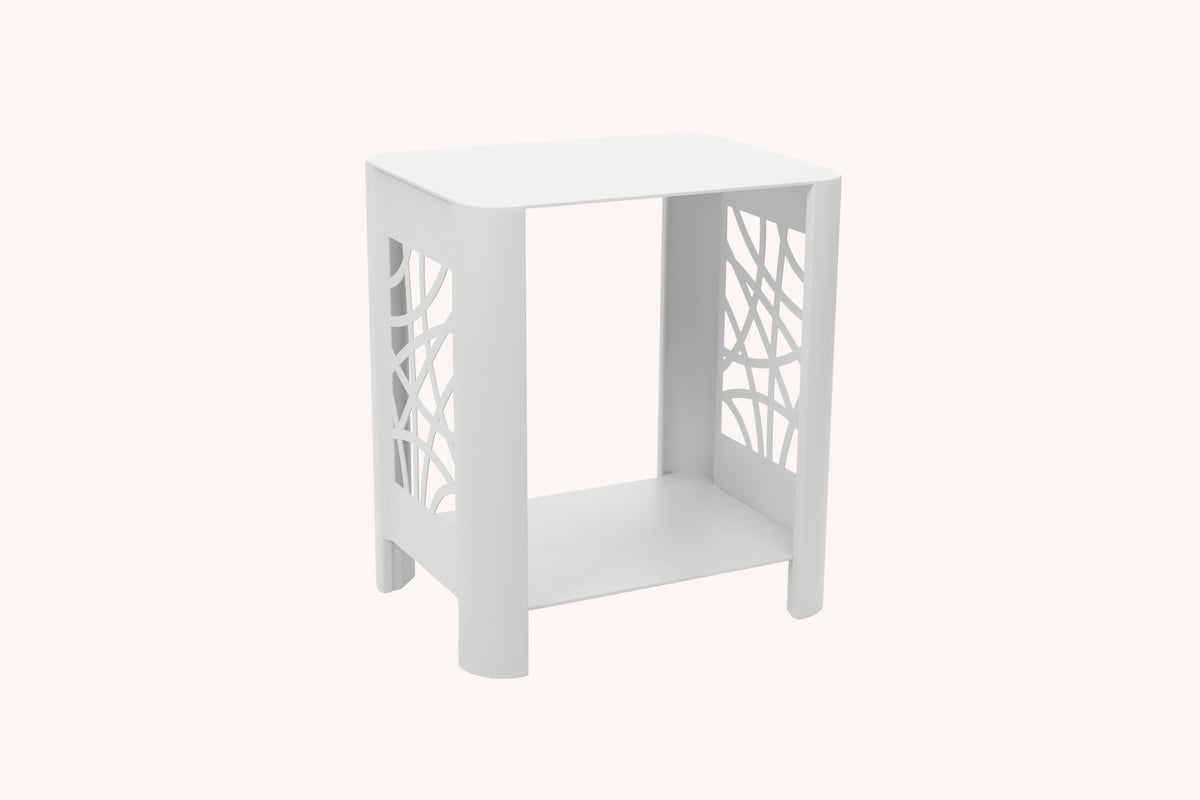 LYNY Curvy - Beistelltisch, Standregal mit Ablage aus Stahl - snow white