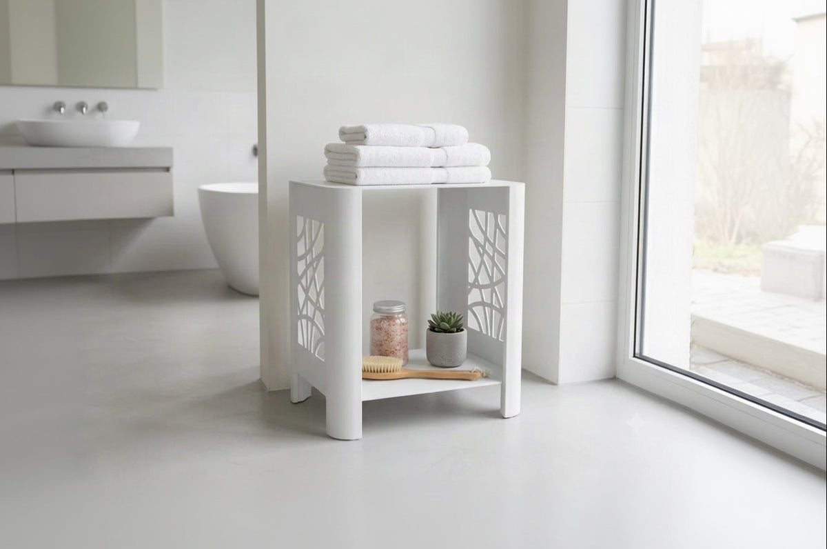 LYNY Curvy - Beistelltisch, Standregal mit Ablage aus Stahl - snow white