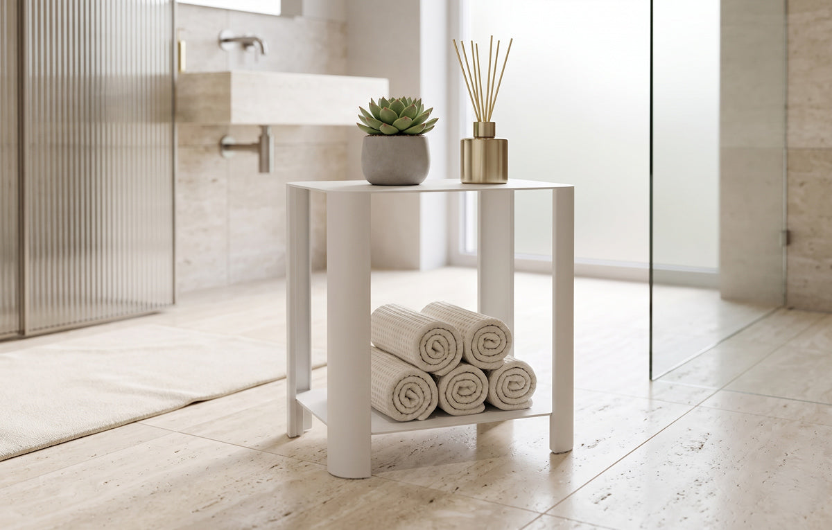 LYNY Light – Beistelltisch, Standregal mit Ablage aus Stahl - snow white