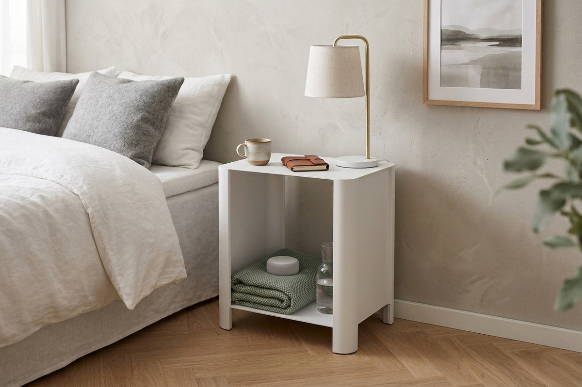 LYNY Classic - Beistelltisch, Standregal mit Ablage aus Stahl - snow white