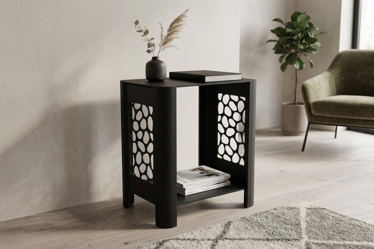 LYNY Stone - Beistelltisch, Standregal mit Ablage aus Stahl - black diamond