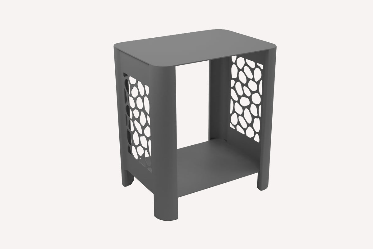 LYNY Stone - Beistelltisch, Standregal mit Ablage aus Stahl - carbon grey