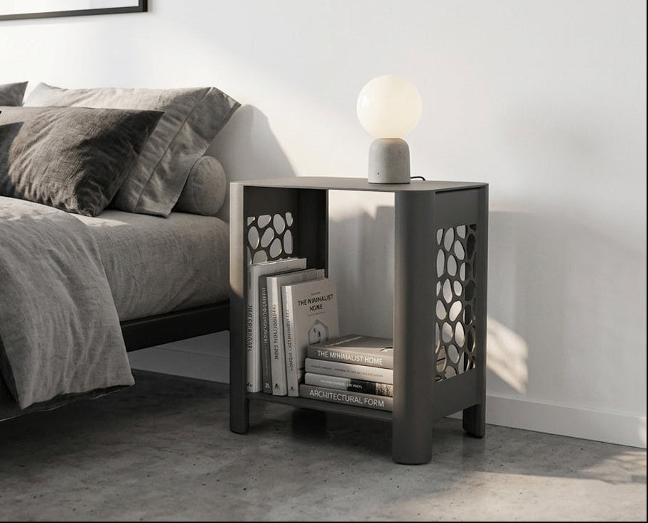 LYNY Stone - Beistelltisch, Standregal mit Ablage aus Stahl - carbon grey
