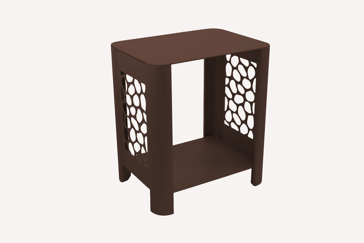 LYNY Stone - Beistelltisch, Standregal mit Ablage aus Stahl - dark chocolate