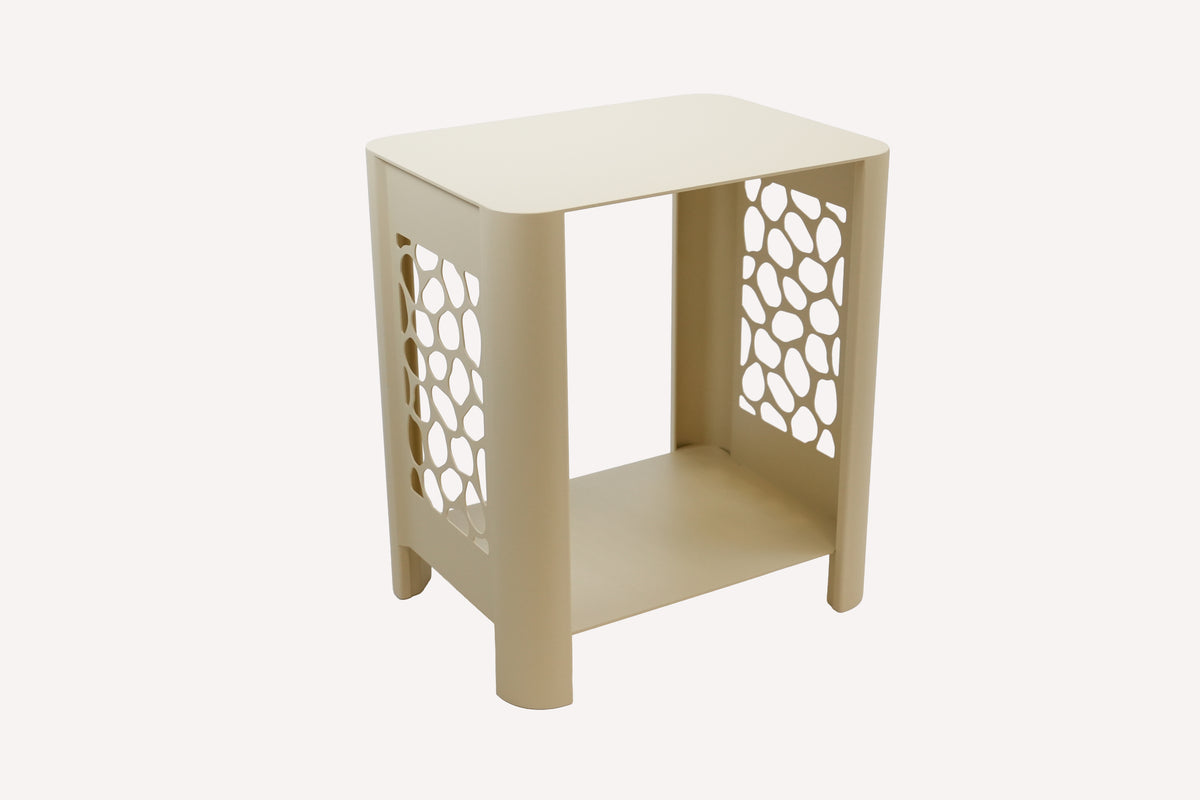 LYNY Stone - Beistelltisch, Standregal mit Ablage aus Stahl - sandy beach