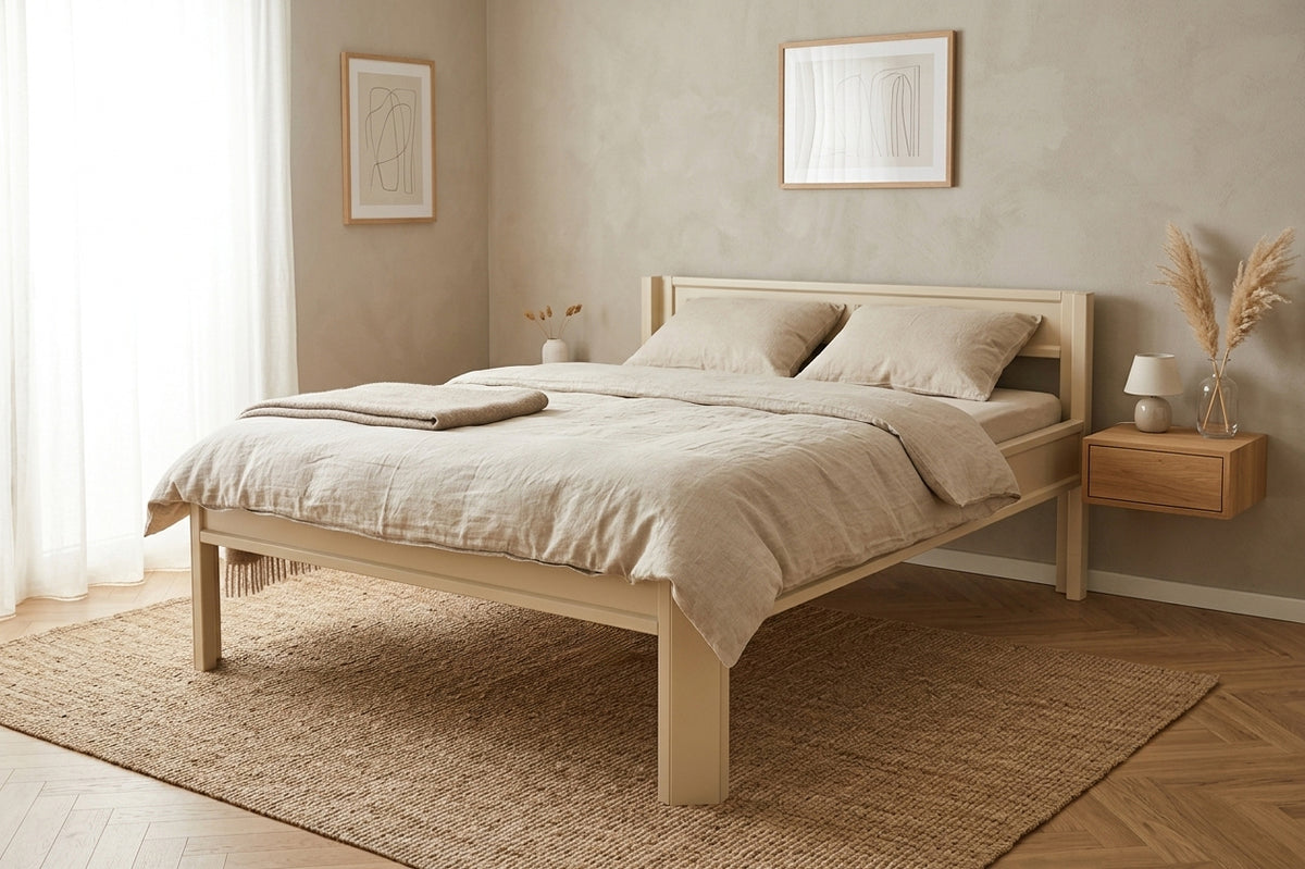 Metallbett ROMY 200x140 aus Aluminium – Bettgestell mit Kopfteil - sandy beach