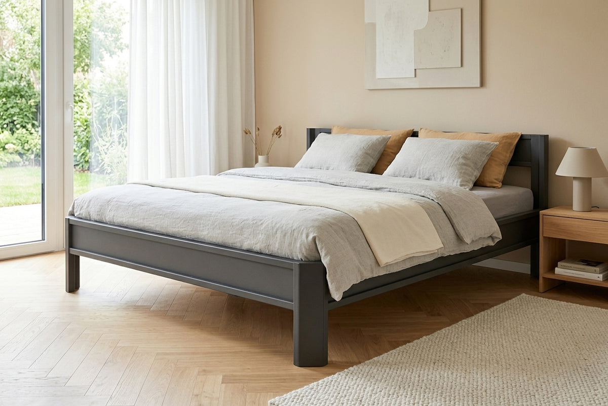 Metallbett ROMY 200x200 aus Aluminium – Bettgestell mit Kopfteil - carbon grey