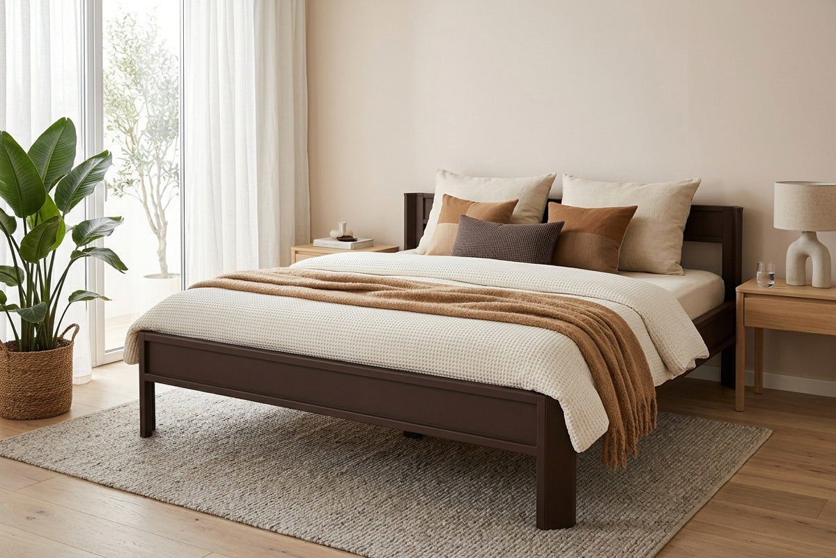 Metallbett ROMY 200x200 aus Aluminium – Bettgestell mit Kopfteil - dark chocolate